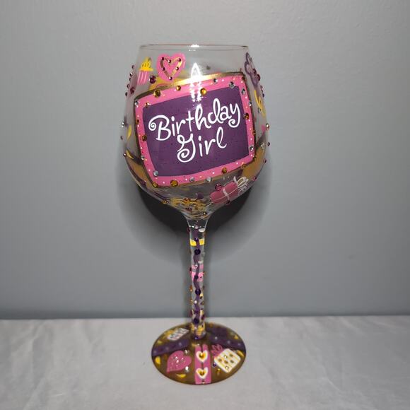 Lolita Birthday Girl Wine Glass In Case Enesco Bejeweled Hand Painted 22 oz - Picture 4 of 13